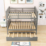 Convertible Full Over Full Bunk Beds with Trundle for Kids Adults - [Wooden]