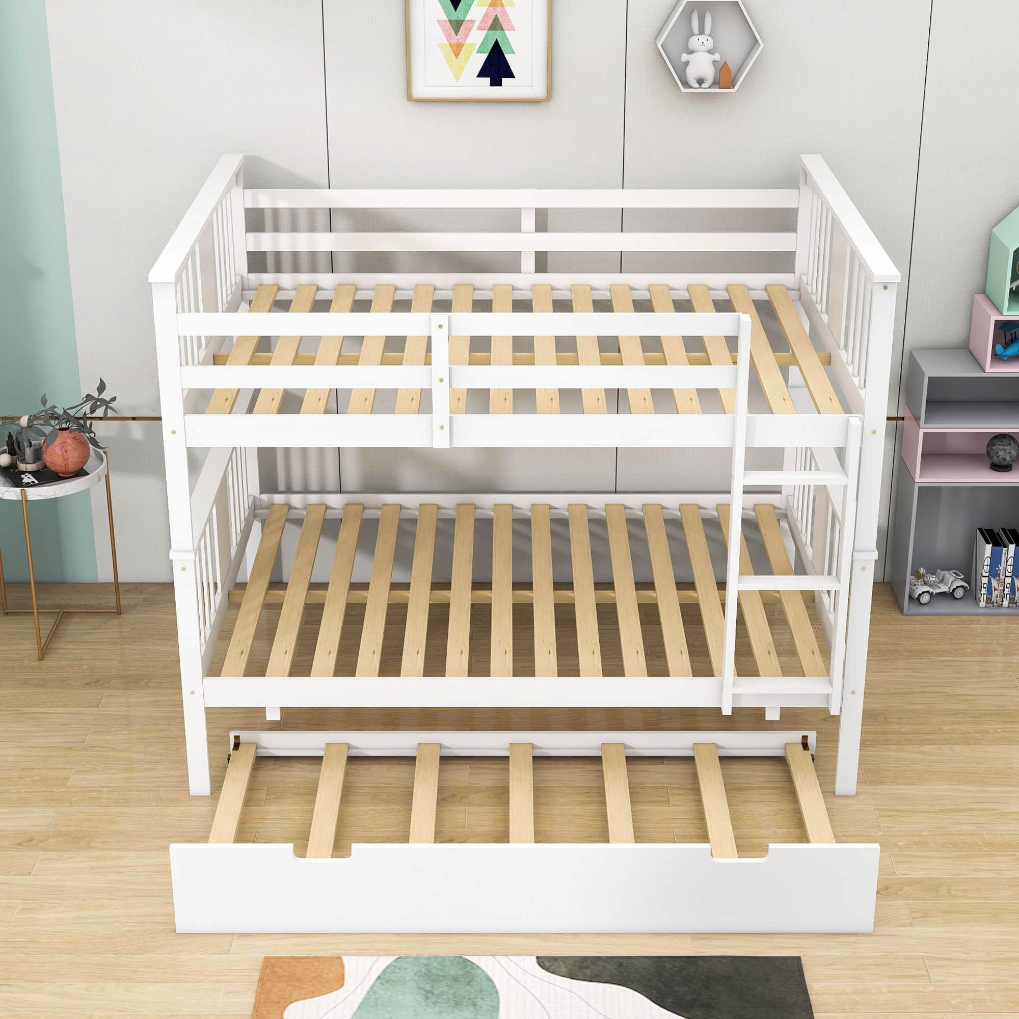 Convertible Full Over Full Bunk Beds with Trundle for Kids Adults - [Wooden]