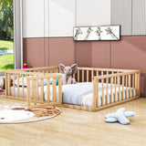 Wooden Queen Size Floor Toddler Bed with Rails and Door