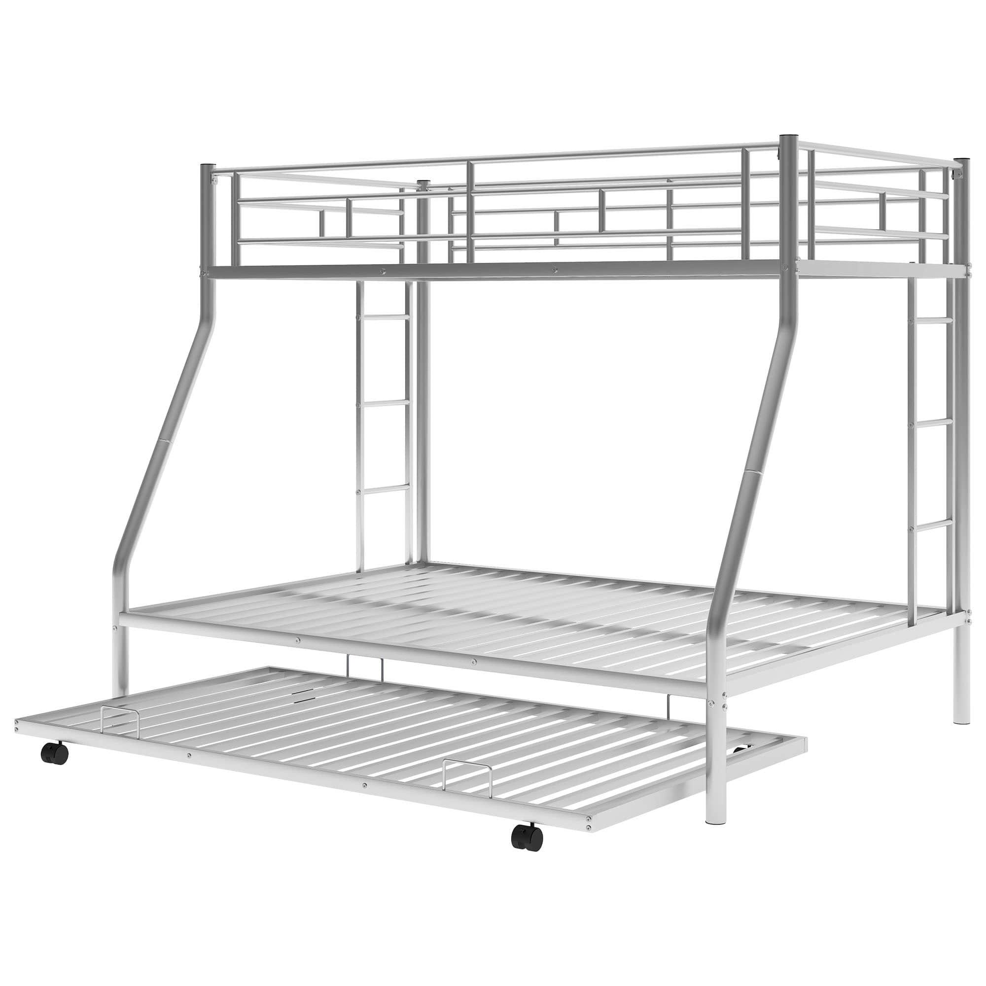 Metal Twin Over Full Bunk Beds with Trundle for Kids Adults - Two Ladders