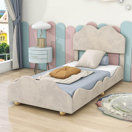 Twin Upholstered Princess Platform Bed Frame with Headboard for Girls