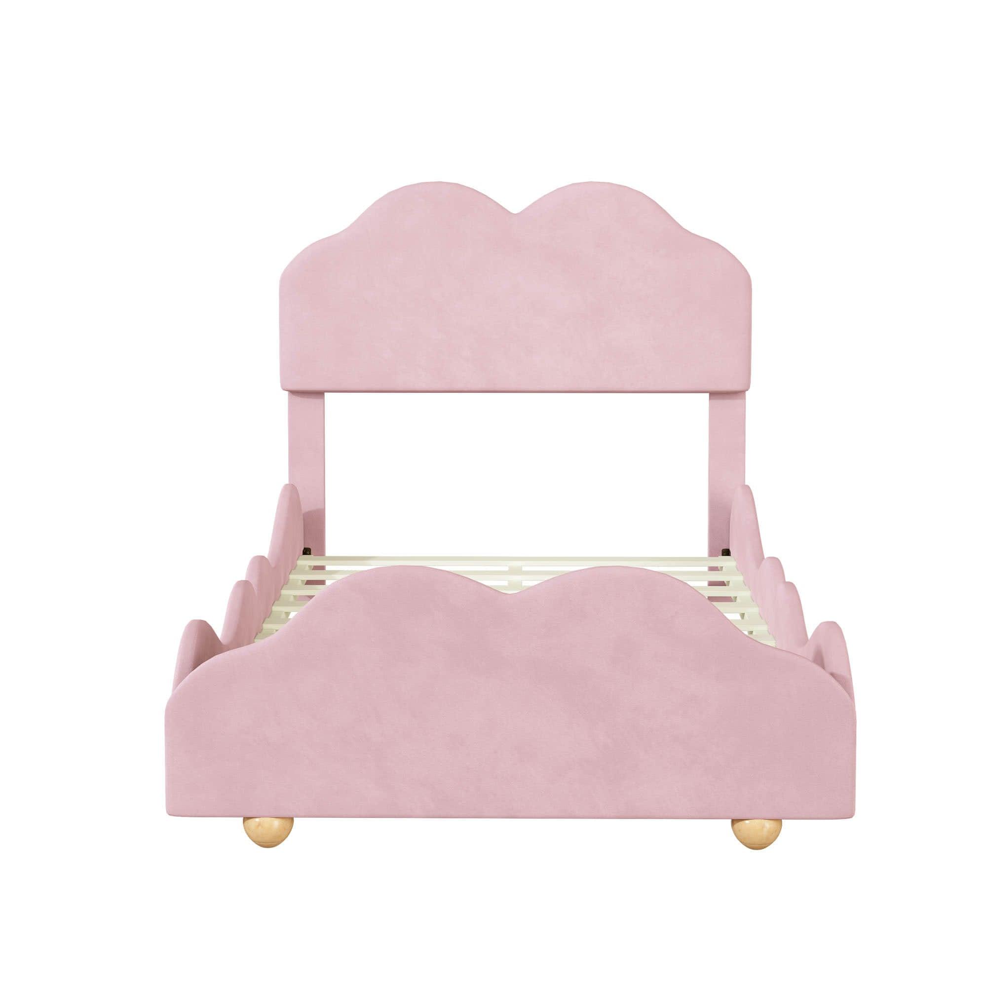 Twin Upholstered Princess Platform Bed Frame with Headboard for Girls