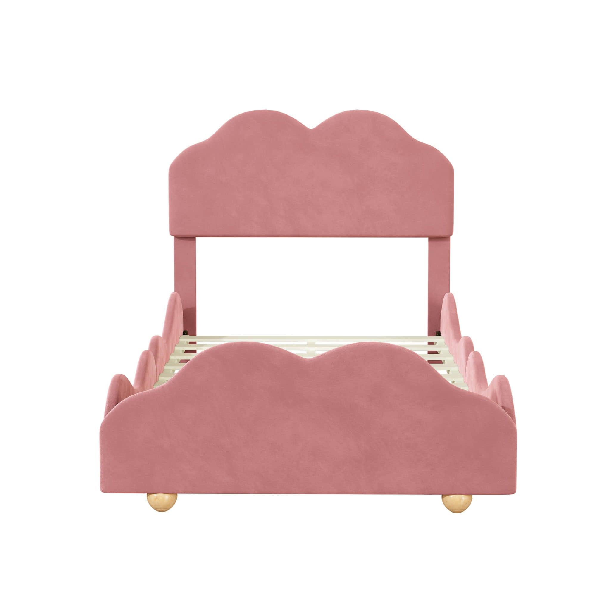 Twin Upholstered Princess Platform Bed Frame with Headboard for Girls