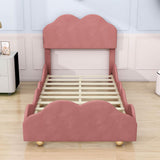 Twin Upholstered Princess Platform Bed Frame with Headboard for Girls