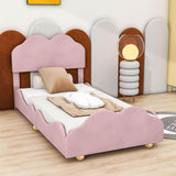 Twin Upholstered Princess Platform Bed Frame with Headboard for Girls