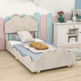 Twin Upholstered Princess Platform Bed Frame with Headboard for Girls