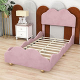 Twin Upholstered Princess Platform Bed Frame with Headboard for Girls