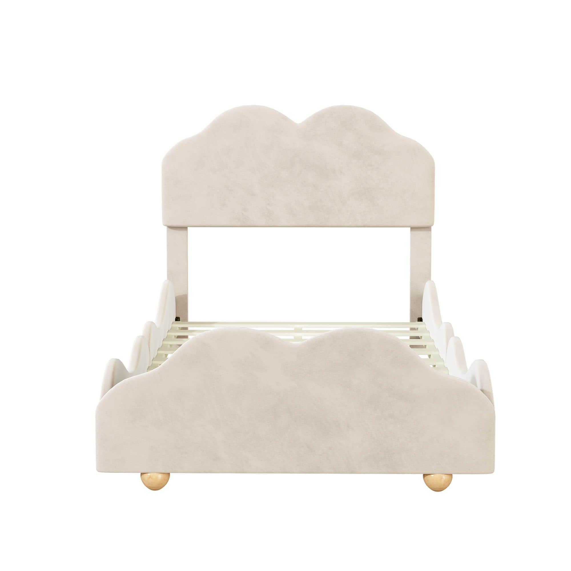 Twin Upholstered Princess Platform Bed Frame with Headboard for Girls