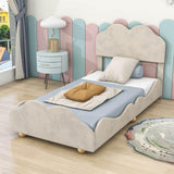 Twin Upholstered Princess Platform Bed Frame with Headboard for Girls