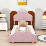 Twin Upholstered Princess Platform Bed Frame with Headboard for Girls