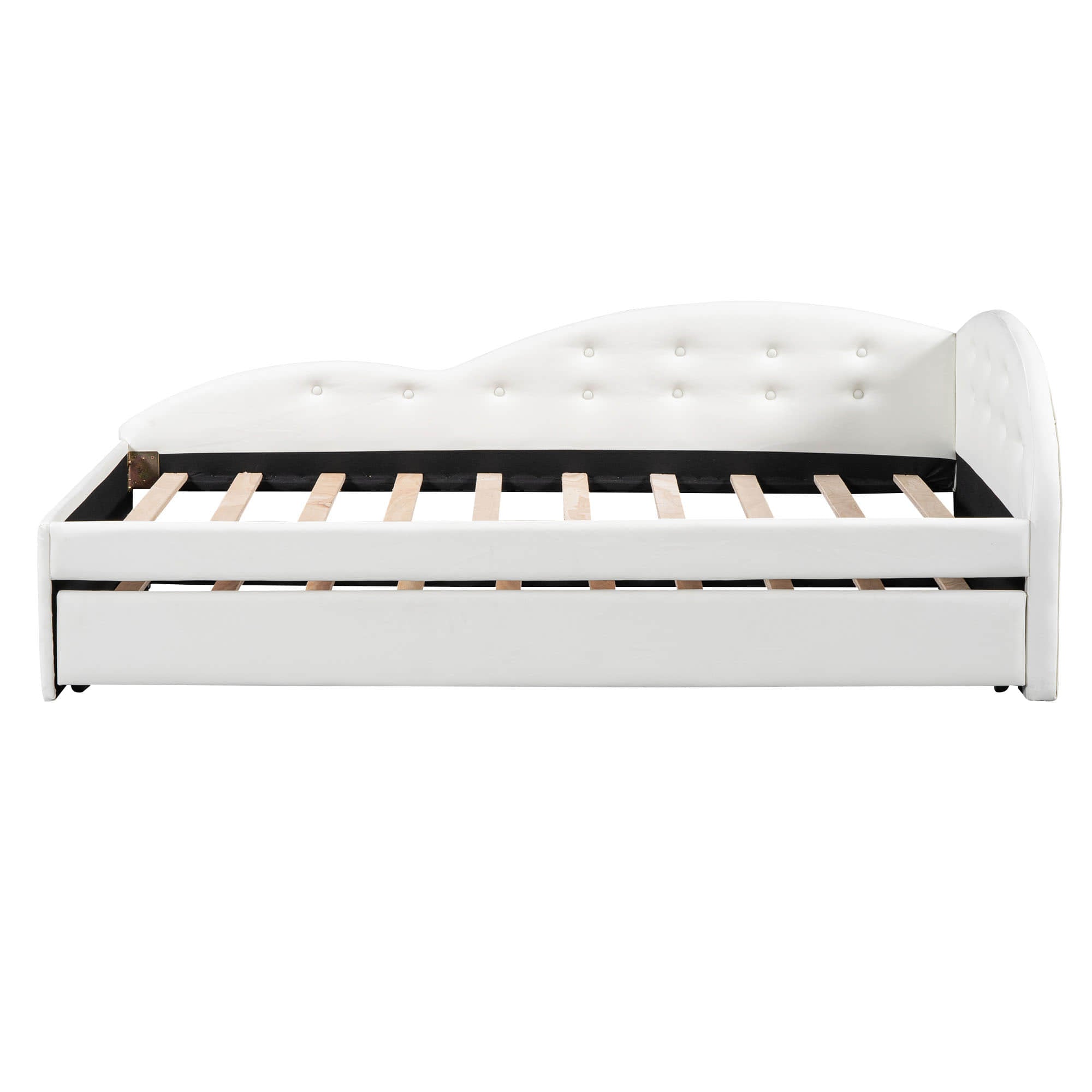 Twin PU Upholstered Kids Daybed with Trundle and Cloud-Shaped Rail