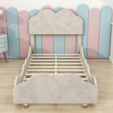 Twin Upholstered Princess Platform Bed Frame with Headboard for Girls