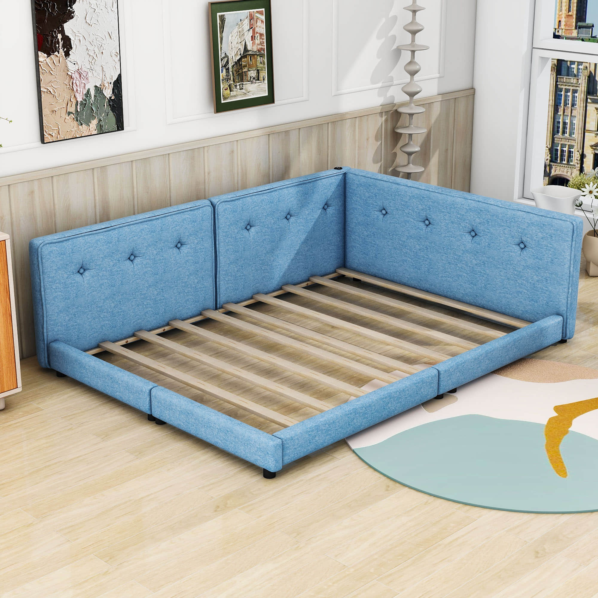 Smart Modern Low Profile Upholstered Full Size Daybed with USB Ports