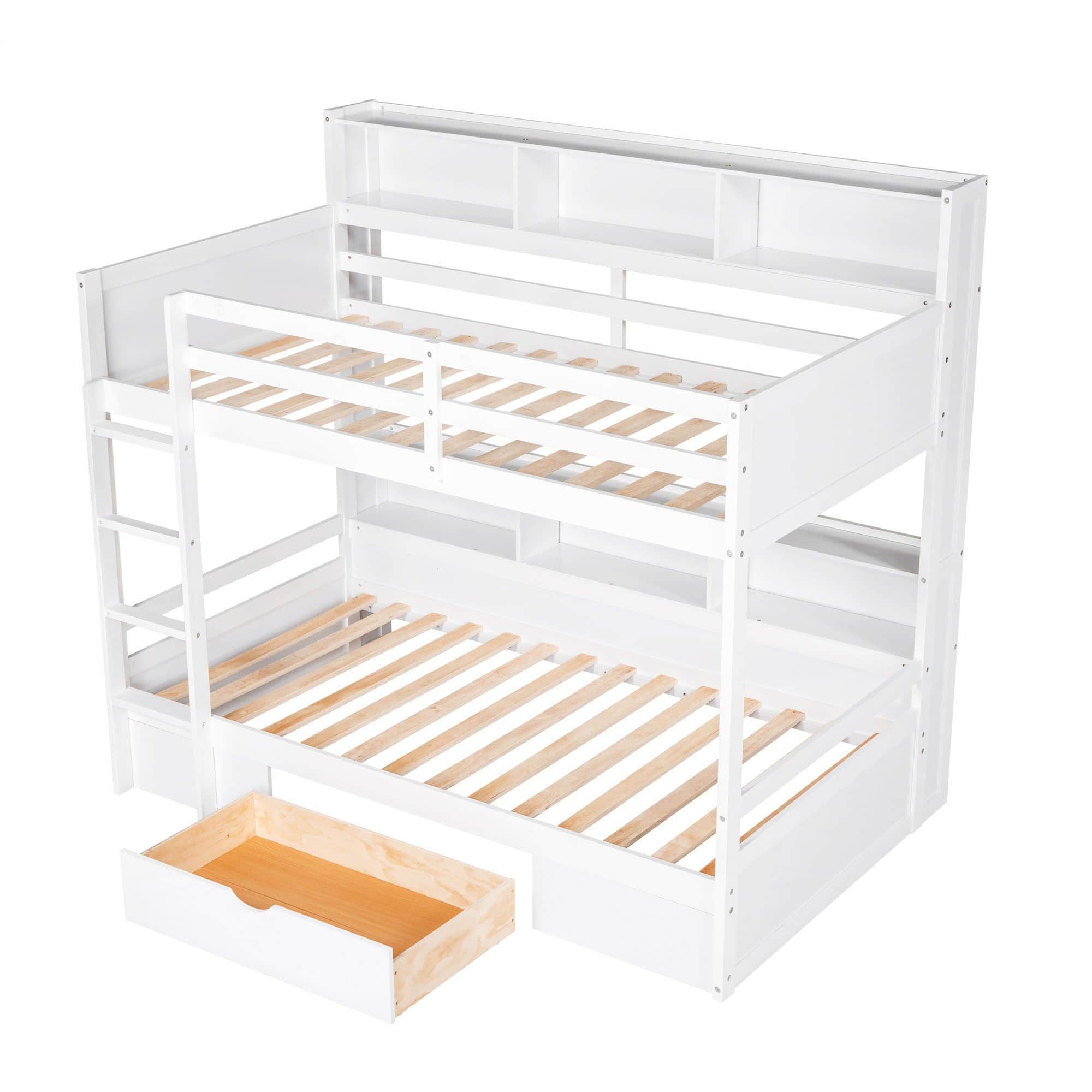 Twin Over Twin Bunk Beds with Storage Drawers and Shelves for Kids Adults - [Wooden]