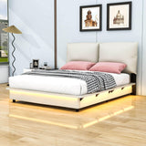 Upholstered Modern Queen Bed Frame with Headboard and LED Lights