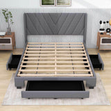 Queen Size Upholstered Platform Bed with Storage and Headboard - [Drawers, Linen]