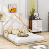 Full Size Toddler Floor Bed Frame with Rails and House-Shaped Headboard