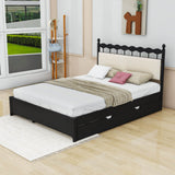 Wooden Queen Storage Bed with Headboard and Storage, Twin Trundle Bed