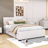 Queen Platform Upholstered Bed Frame with Headboard, Twin XL Trundle Bed