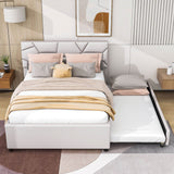 Full Upholstered Platform Bed Frame with Headboard, Twin Trundle Bed