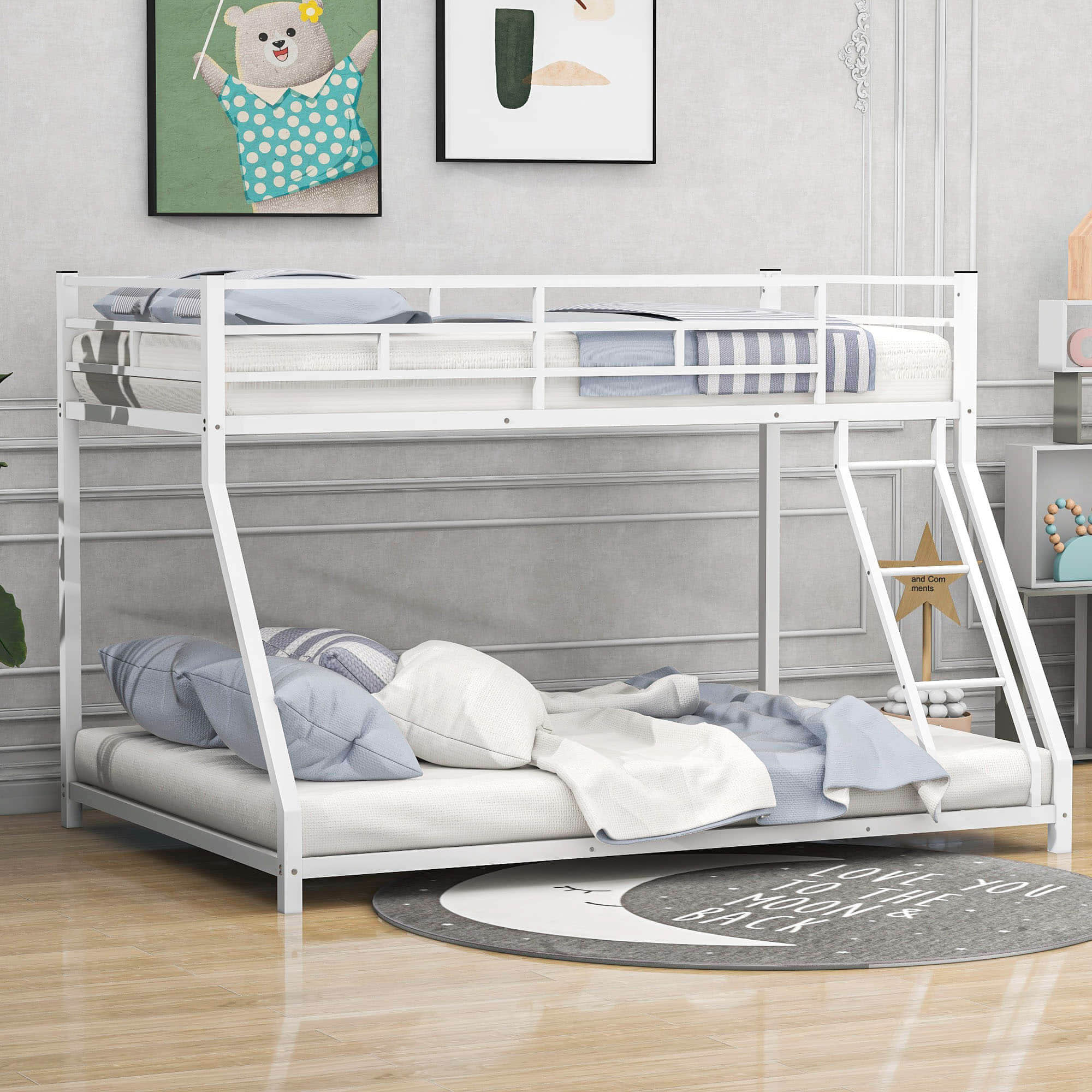 Modern Twin Over Full Metal Low Bunk Beds - [Floor, Classic]