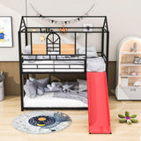 Low House Twin Over Twin Bunk Beds with Slide for Kids Toddler - [Metal]