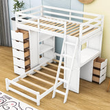 Smart Twin Over Twin Bunk Beds with Desk and Storage Chest, Drawers