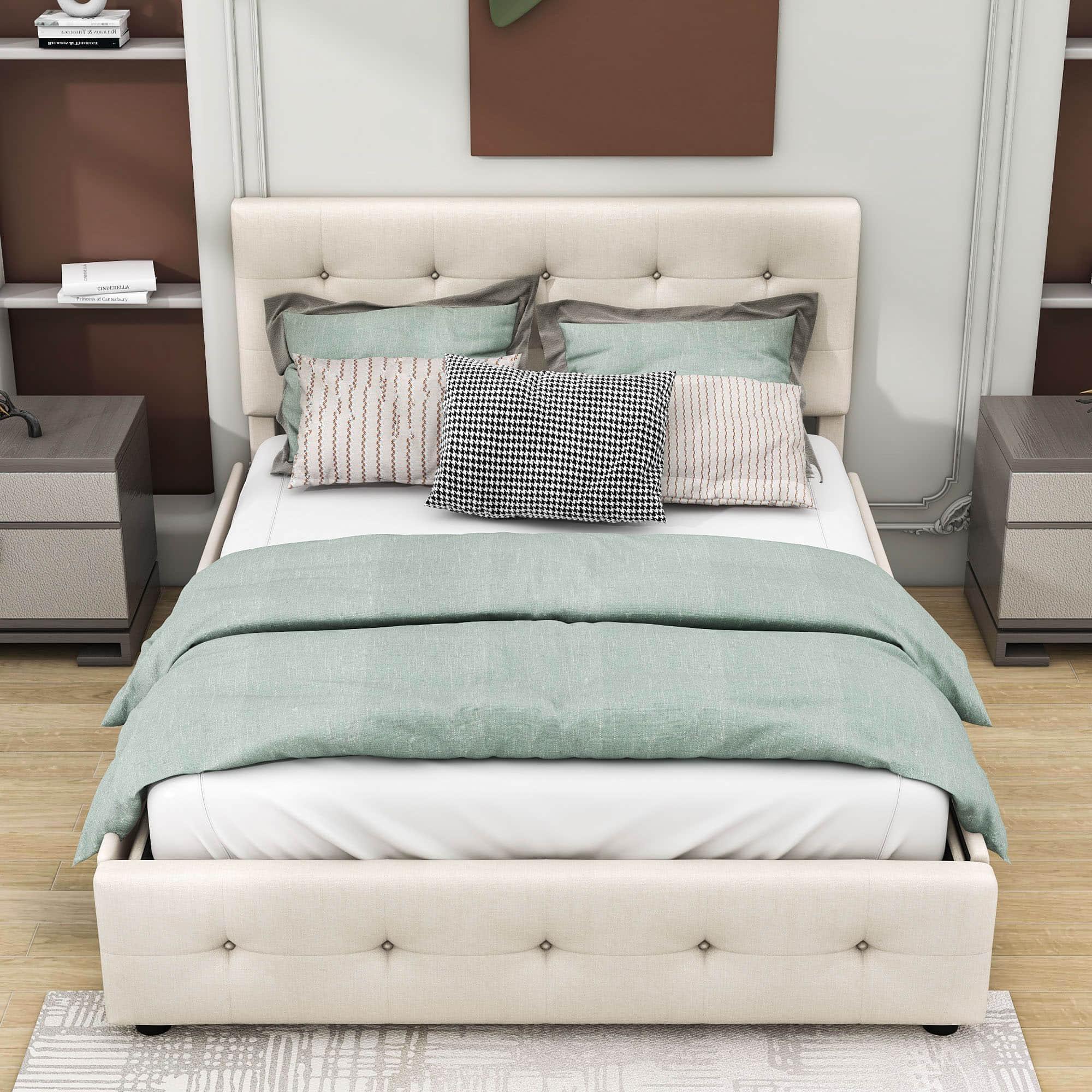 Upholstered Queen Size Platform Bed with Storage and Twin XL Trundle - [Headboard]