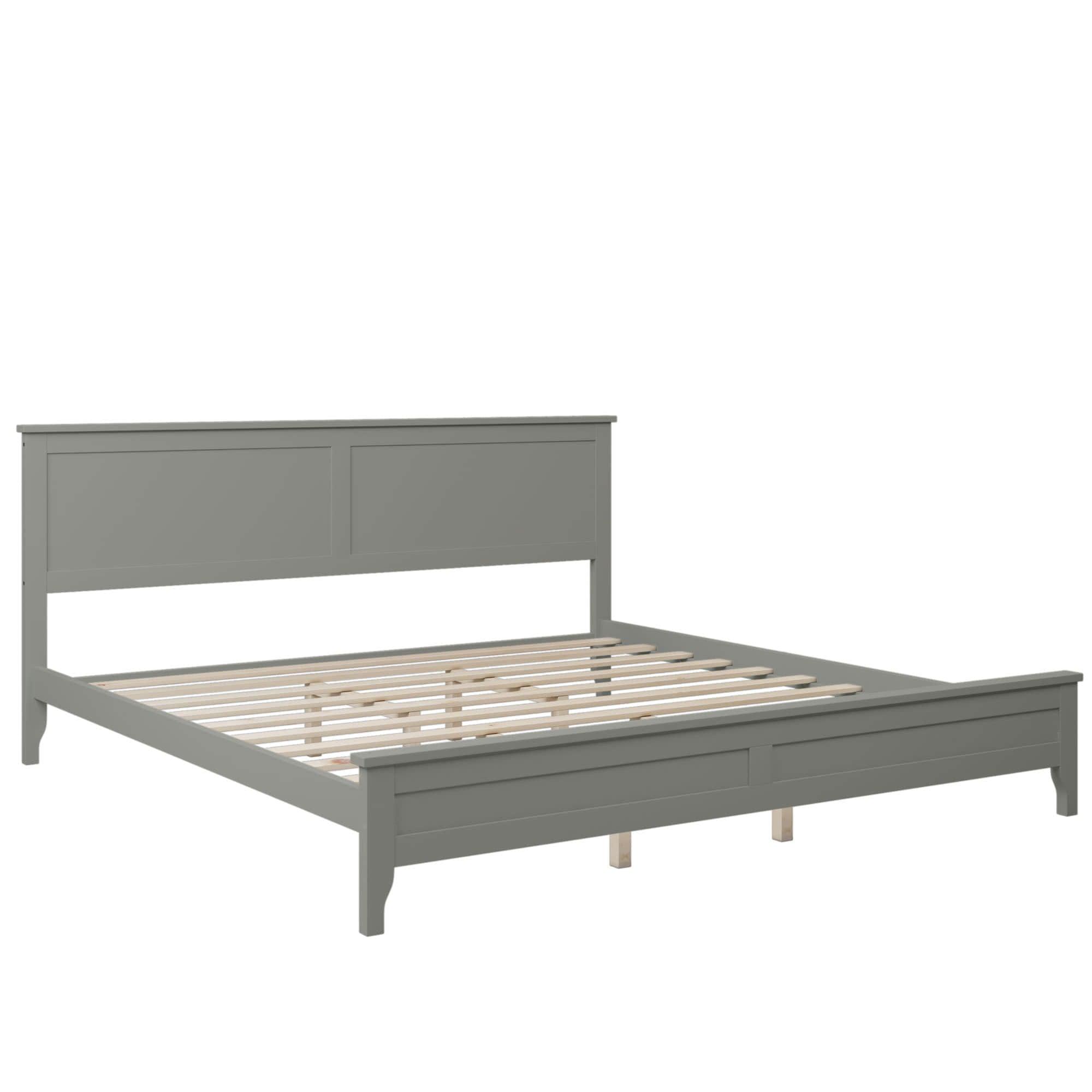 Mid-Century Modern Solid Wood King Size Platform Bed with Headboard