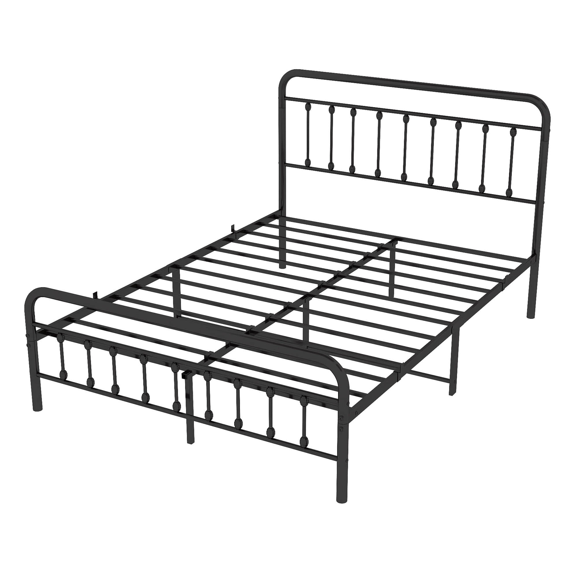 Vintage Queen Size Metal Bed Frame with Slats Headboard