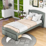 Wood Twin Bed Frame with Headboard and Storage Kids Bedroom Furniture