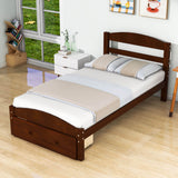 Wood Twin Bed Frame with Headboard and Storage Kids Bedroom Furniture