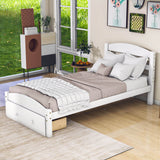 Wood Twin Bed Frame with Headboard and Storage Kids Bedroom Furniture