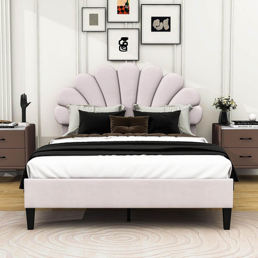 Modern Full Size Velvet Upholstered Platform Bed Frame with Headboard