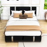 PU Leather Queen Size Upholstered Platform Bed Frame - [Hydraulic Storage System]