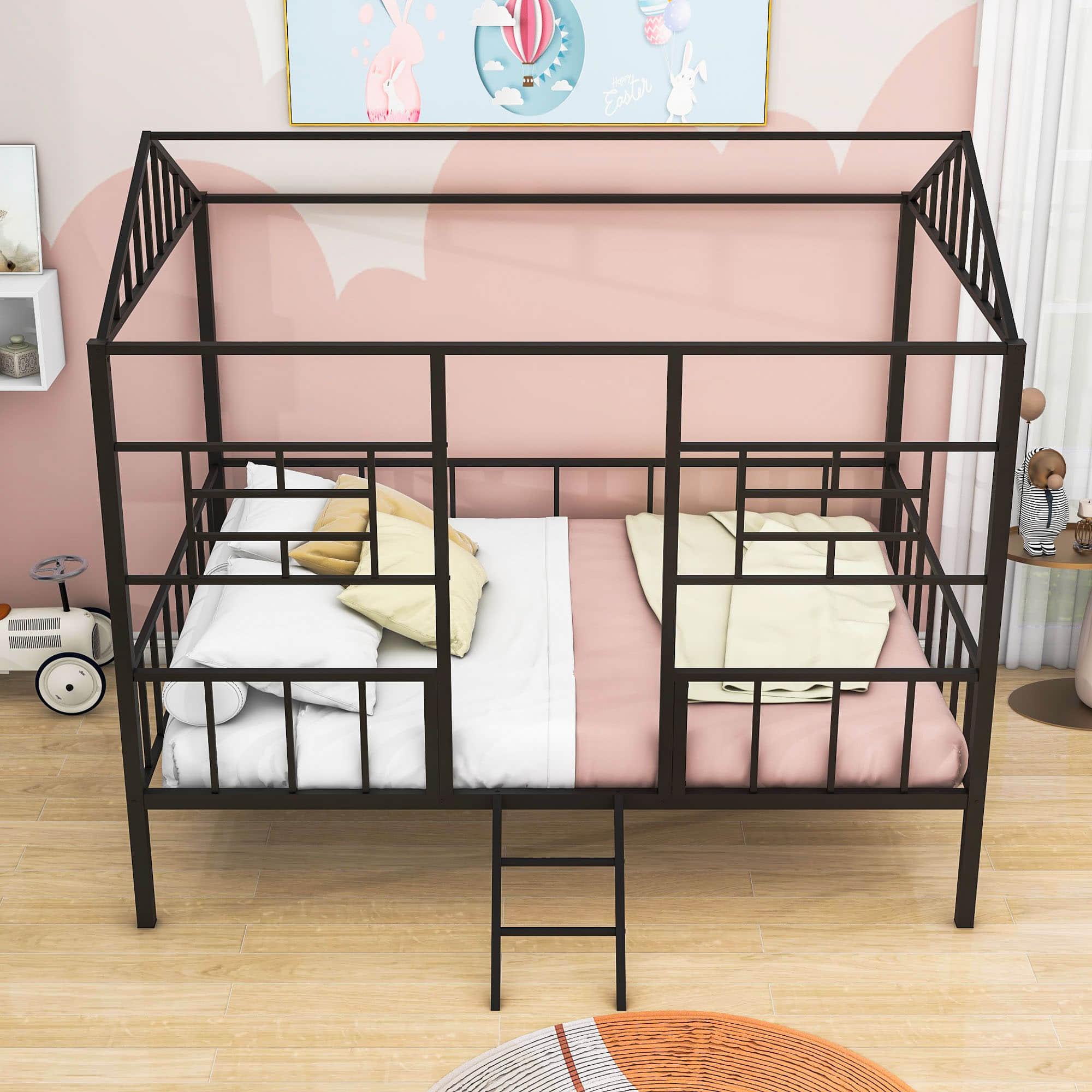 Full Size Metal House Bed Frame for Kids, Toddler