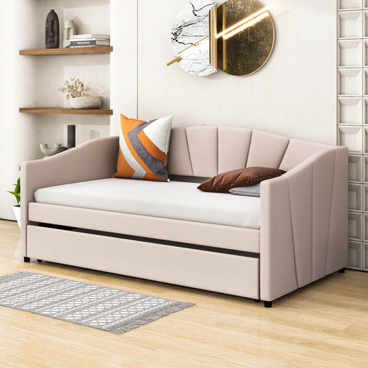 Velvet Upholstered Twin Daybed with Trundle Bed