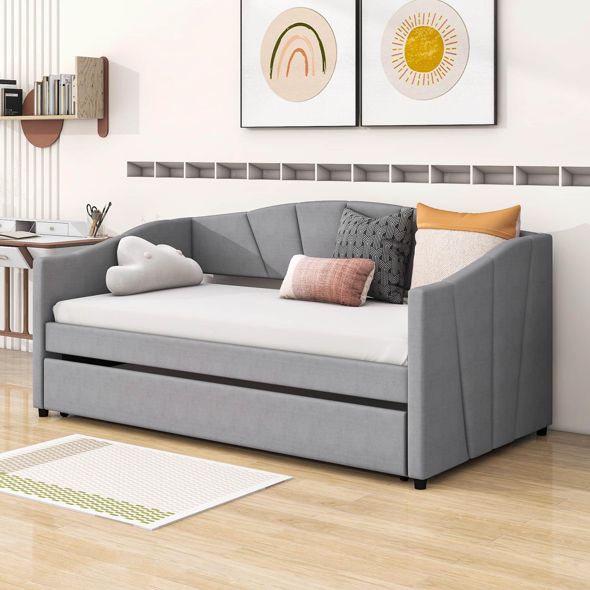 Velvet Upholstered Twin Daybed with Trundle Bed