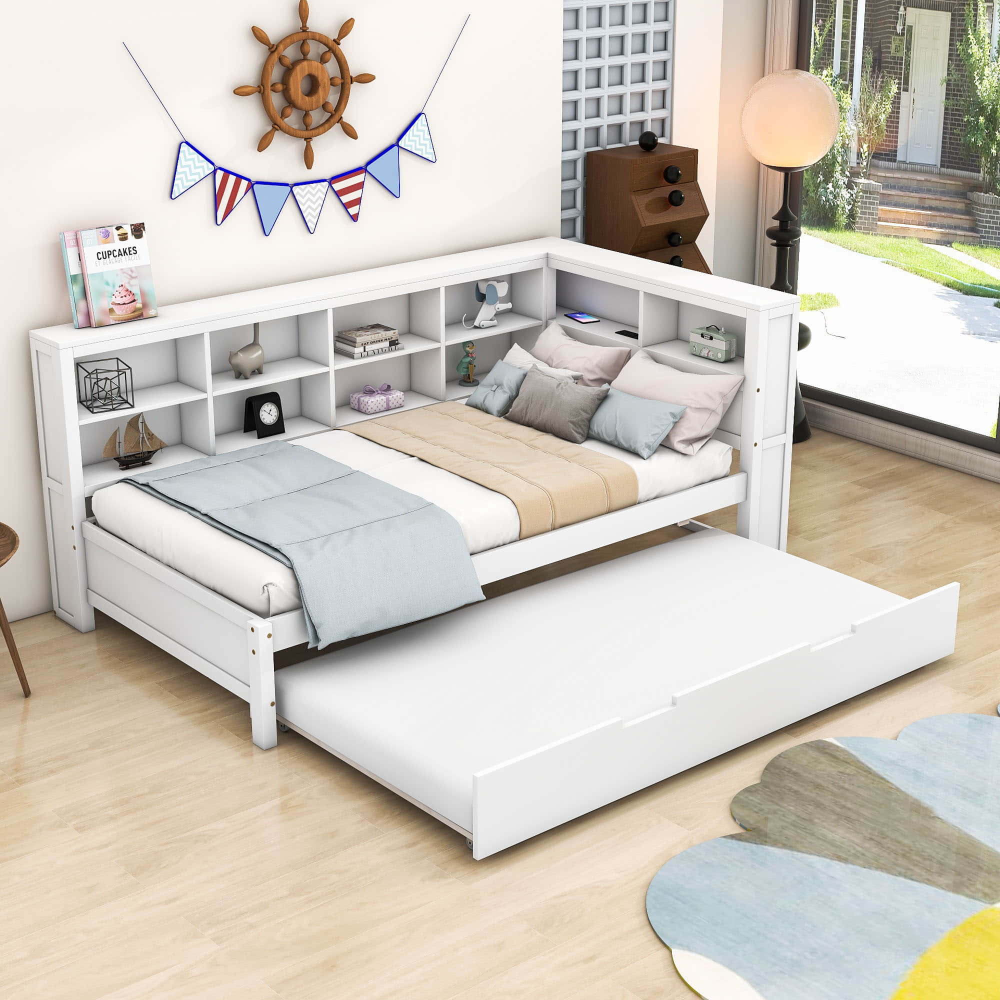 Modern Smart Wood Twin Daybed with Twin Trundle and Storage