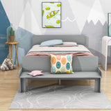 Full Size Kids Bed Frame with Headboard and Footboard Bench, Storage