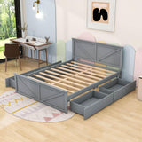 Queen Size Wooden Platform Bed with Headboard and Storage - [Drawers]