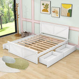 Queen Size Wooden Platform Bed with Headboard and Storage - [Drawers]