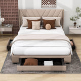 Queen Size Upholstered Platform Bed with Storage and Headboard - [Drawers, Linen]