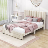 Velvet Full Size Upholstered Platform Bed Frame with Headboard and Storage