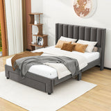 Velvet Full Size Upholstered Platform Bed Frame with Headboard and Storage