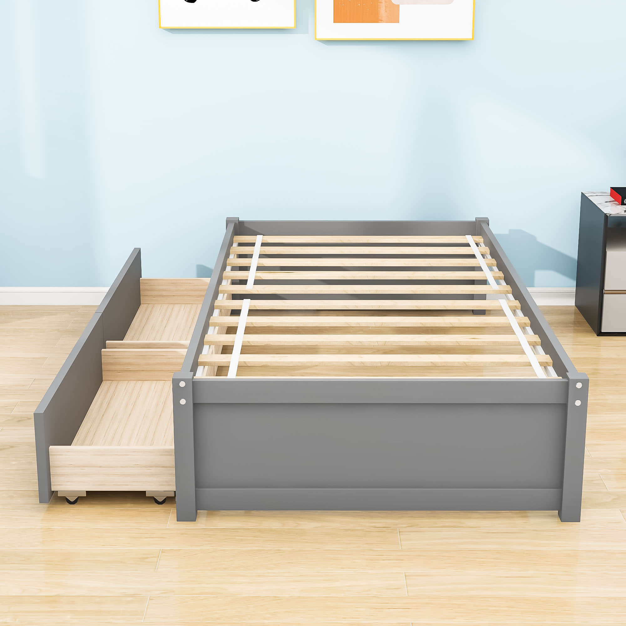 Solid Wood Twin Platform Bed Frame with Storage - [Drawers]