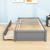 Solid Wood Twin Platform Bed Frame with Storage - [Drawers]