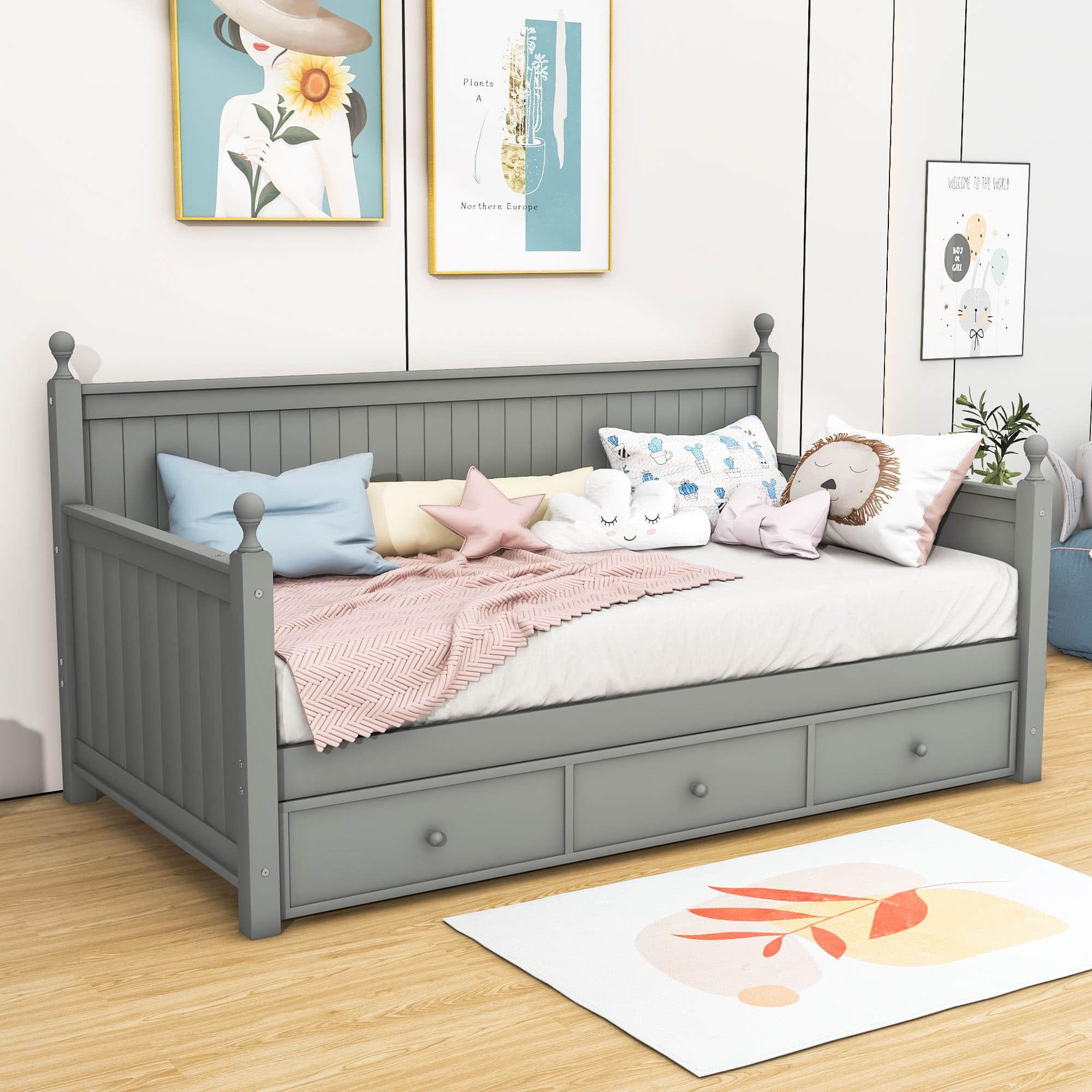 Wood Twin Daybed with Storage Drawers and Beadboard Back