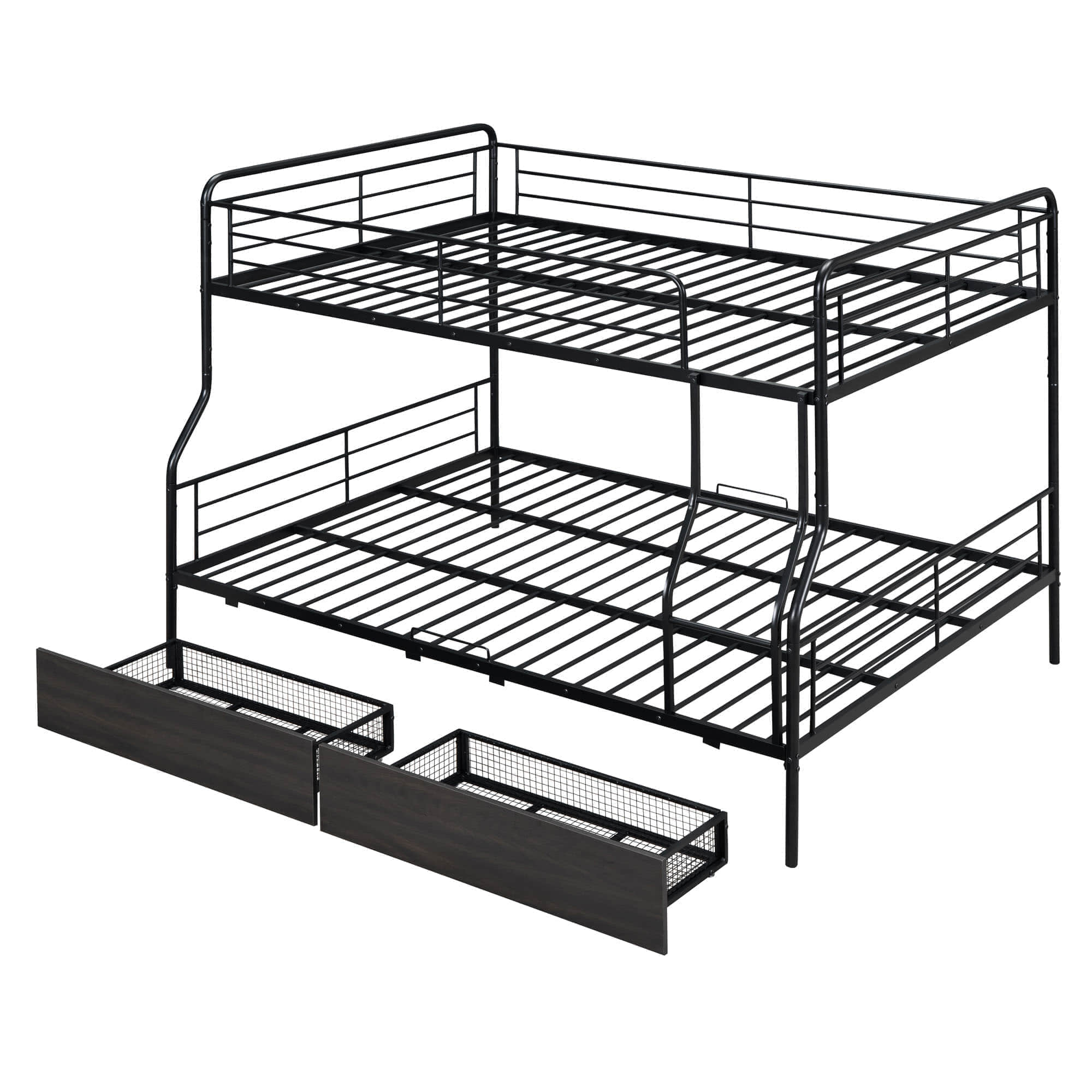 Convertible Metal Full XL Over Queen Bunk Beds with Storage Drawers