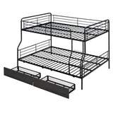 Convertible Metal Full XL Over Queen Bunk Beds with Storage Drawers